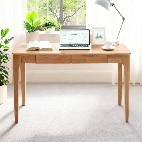 Sindasco Solid Wood Desk,47" Oak Wooden Desk with Drawers,Mid Century Modern Small Computer Desk with Drawers for Small Spaces Home Office Solid Wood Writing Desk (Wood Color-2, 47") Sindasco