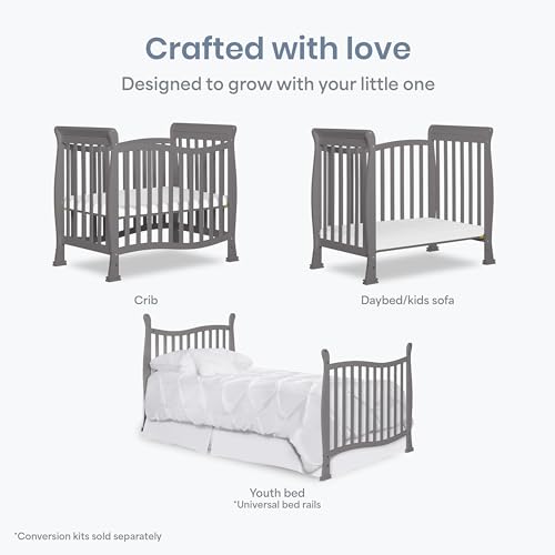 Dream On Me Violet 4-in-1 Convertible Mini Crib in Steel Grey, Greenguard Gold Certified, JPMA Certified, 3 Position Mattress Height Settings, Non-Toxic Finish
