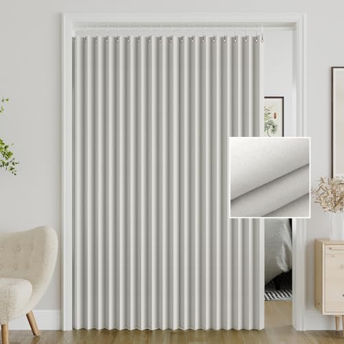 Turquoize 100% Blackout Curtains for Sliding, Accordion & Patio Doors - Extra Wide, Folding Closet Door Curtain with Hooks, Room Divider - W100 x L78, Off White Turquoize