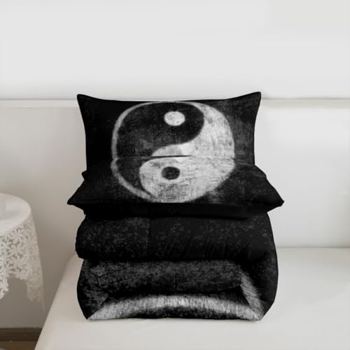 Feelyou Yin Yang Bedding Set for Girls Boys Children Boho Trippy Psychedelic Art Comforter Set Decorative Gossip Pattern Comforter Traditional Ying Yang Theme Duvet Set Full Size 3Pcs Feelyou