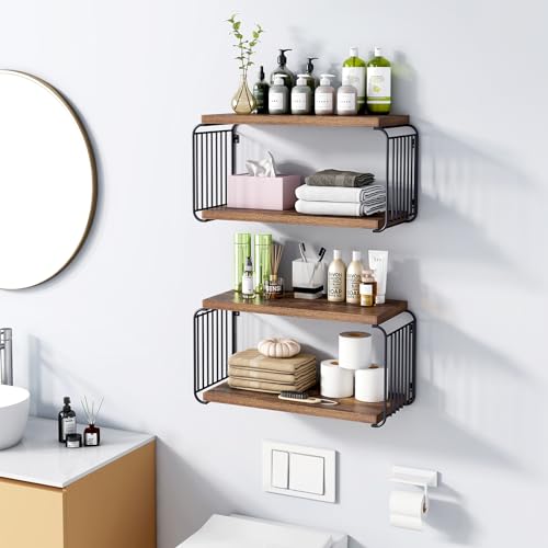 MXCSE Floating Nightstand Shelves, Modern Night Stand for Bedroom, Wood Floating Shelf for Wall, Nightstand Bedside Table, Mid Century Wall Shelves for Living Room, Bedroom (1, Brown) MXCSE