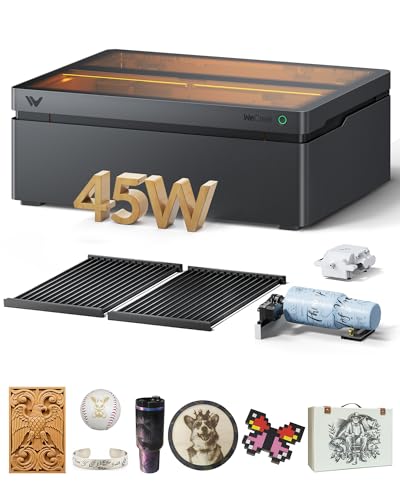 WECREAT Vision Pro 45W Laser Engraver and Cutter with Rotary Pro, HD Camera & Auto-Lifting, Laser Cutter Cuts 1” Wood, Full Enclosure Laser Engraving Machine for Tumblers, Wood and Metal, Acrylic, etc WECREAT