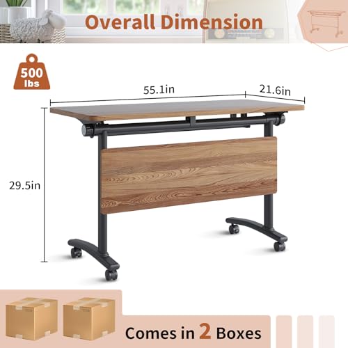 Folding Conference Table with Wheels, Conference Room Table, Modern Rolling Training Tables, Foldable Seminar Meeting Tables for Home Office (4, A, 55.1in) Lrxmastery