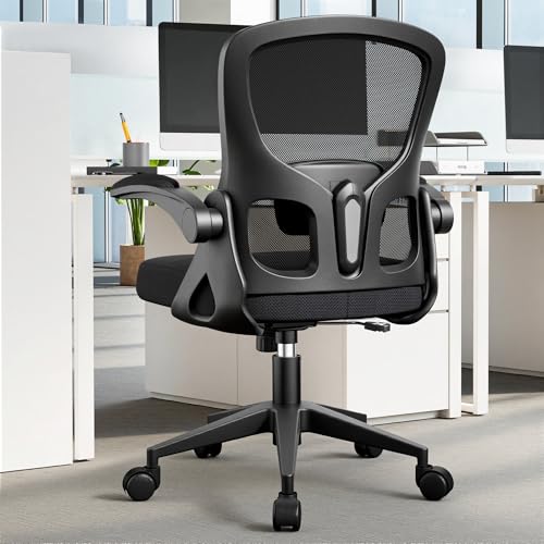 FINATI Office Chair Ergonomic Desk Chair, Adjustable Lumbar Support Rolling Swivel Comfy Chair with Space-Saving Flip Up Armrests, Breathable Mesh Gaming Chair for Business Work Office & Home, Black FINATI