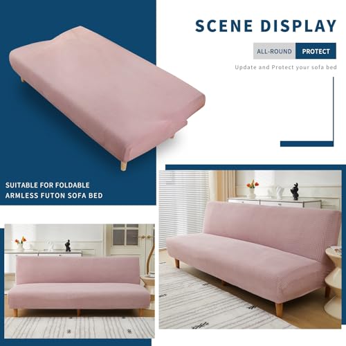 Armless Sofa Bed Slipcover Couch Cover Without Armrests Stretch Folding Futon Cover Elastic Removable (Color : Pink, Size : L(160-190cm)) Generic