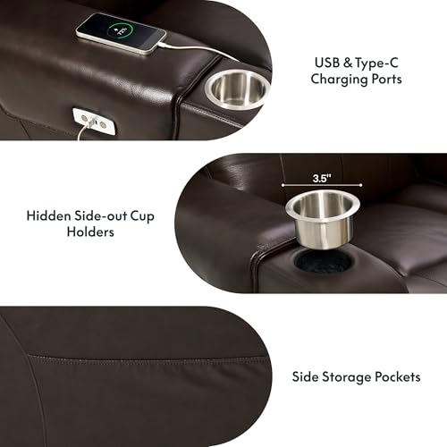 FLEXISPOT Truffle Genuine Leather Power Recliner w/ 1.2" Wall-Hugger Clearance, Electric Zero-Wall RV Recliner w/Adjustable Headrest, Massage & Heat, Home Theater Sofa, FSC-Certified, Chocolate