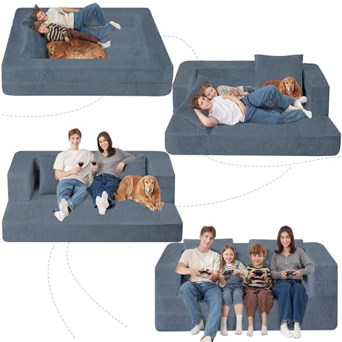 Cansunna Futon Sofa Bed with Pillow, 3-in-1 Sleeper Sofa Bed with Removable Cover, Convertible Floor Sofa Bed, No Assembly Boneless Couch for Living Room, Bedroom Cansunna
