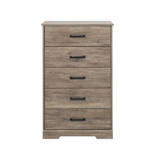 Prepac Dresser for Bedroom, Chest 5 Drawers, 18.5" D x 27.5" W x 43.5" H, Rustic Brown Prepac