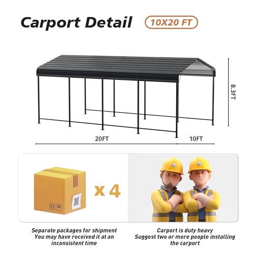 HOMPUS 10x20 FT Metal Carport, Enhanced Base Oversized Garage Carports, Heavy Duty Canopy with Galvanized Steel Roof, Outdoor Shelter Shade for Car, Boats and Tractors HOMPUS