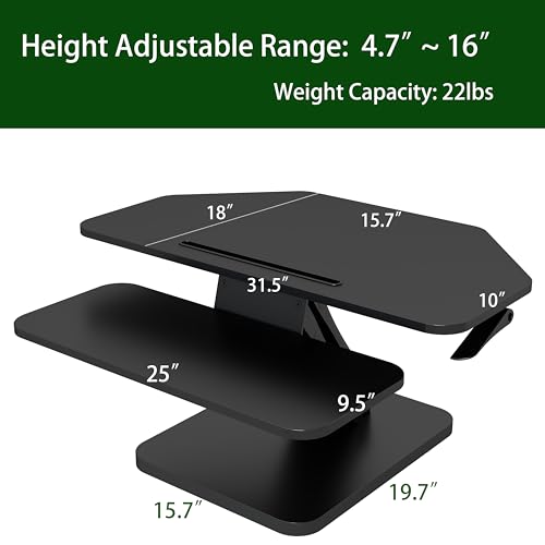Lubvlook 32 inch Corner Standing Desk Converter, Height Adjustable Sit Stand Desk Riser with Keyboard Tray, Black, GSD76 Lubvlook