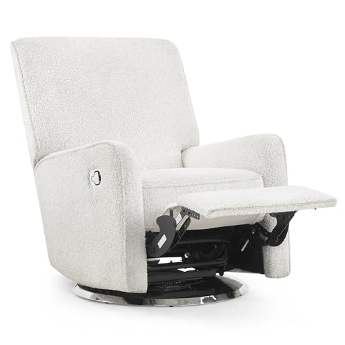 Delta Children Nest Nursery Swivel Recliner - Fabric is GREENGUARD Gold Certified and Oeko-TEX Standard 100 - Upholstered in a Unique Chenille Yarn for Blanket Like Softness, Oyster
