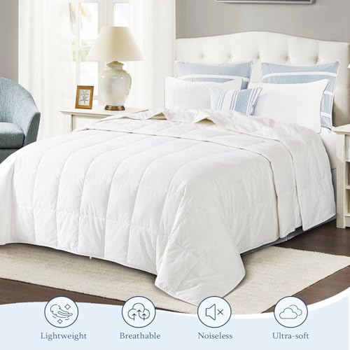 Globon Summer Down ComforterBlanket Queen Size, Extra Lightweight Duvet Insert for Hot Sleepers, Noiseless & Extra Soft,90x90 inches,10 Ounce Fill Weight, White Globon