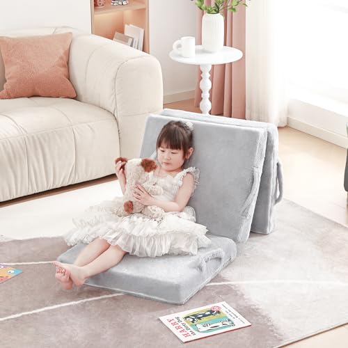 Givjoy Foldable Floor Mattress for Kids, Toddler Washable Tri Folding Floor Nap Mat for Sleeping Daycare, Child Trifold Futon Sofa Bed with Storage Bag for Playroom, Bedroom, Girls and Boys Givjoy