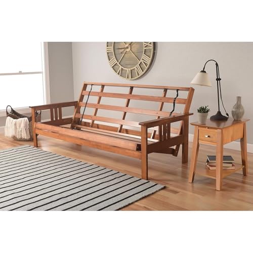 HomeStock Asian Allure Fusion Futon Wood Frame Classic Style with Mission Style Arms with Solid Pattern with Foldable Feature for Lounge Room with Tight Back Full Frame Without Drawers/Barbados HomeStock