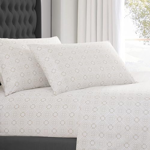 ELLE Decor Printed 4-Piece Microfiber Bed Sheet Set, 12-inch Deep Pocket, Full, High Tide Elle Decor