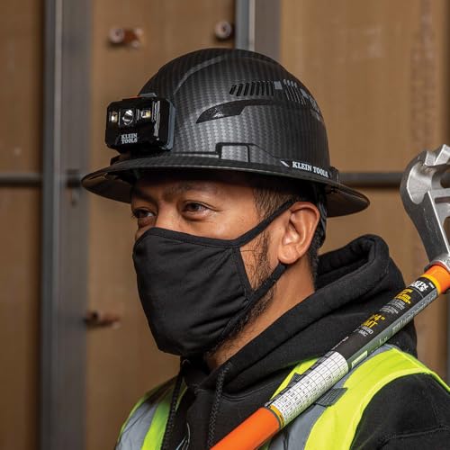 Klein Tools 60347 Hard Hat, Vented Full Brim, Class C, Premium KARBN Pattern, Rechargeable Lamp, Padded Sweat-Wicking Sweatband, Top Pad Klein Tools