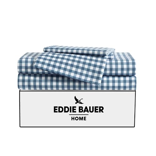 Eddie Bauer Kids - Full Sheets, Stain-Resistant Toddler Bedding with Matching Sham(s), Super Soft, Ideal Boy Room Essentials (Preston Check Blue, Full) Eddie Bauer