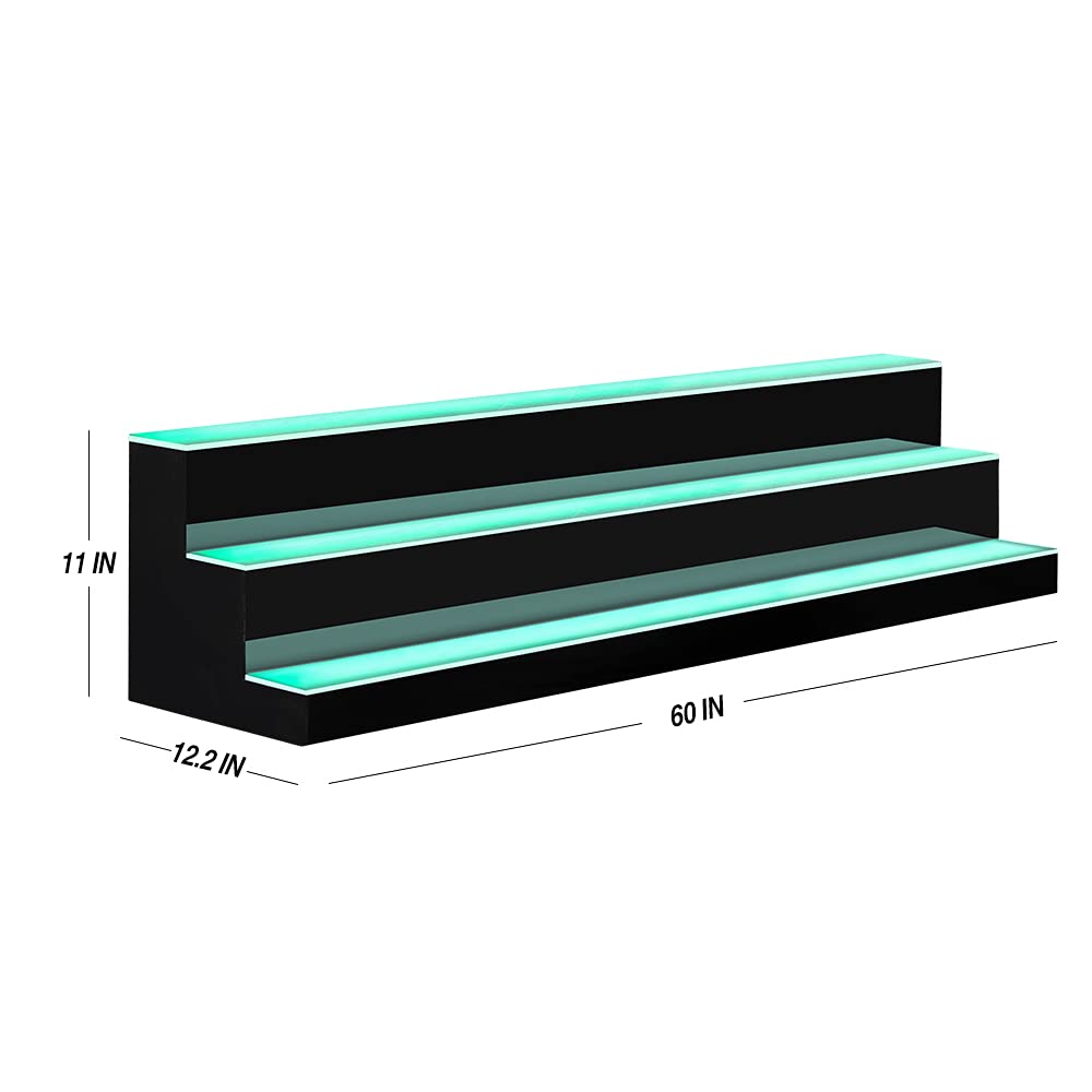 MESAILUP 60 Inch Detachable LED Lighted Liquor Bottle Display 3 Step Illuminated Bottle Shelf 3 Tier Home Bar Drinks Commercial Lighting Shelves with Remote Control (3 Tier, 60 inch) MESAILUP