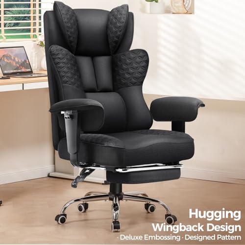 GTPLAYER Big and Tall Office Chair 400LBS Wide Ergonomic Fabric Deluxe Embossing Designed Gaming Chair with Foot Rest,150°Reclining Adjustable Armrests Pocket Spring Back Support and Pillow GTPLAYER