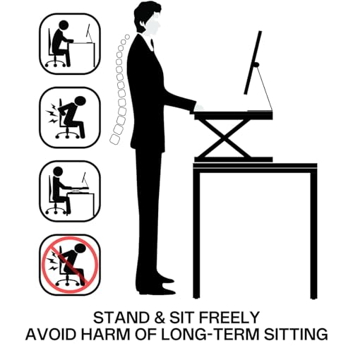 Standing Desk Converter 37 Inch – Easy Assembly Height Adjustable Sit Stand Desktop Riser with GasSpring Lift, Duals Monitor Laptop Workstation and Spacious Keyboard Tray, Ergonomic Converter (Brown) Generic