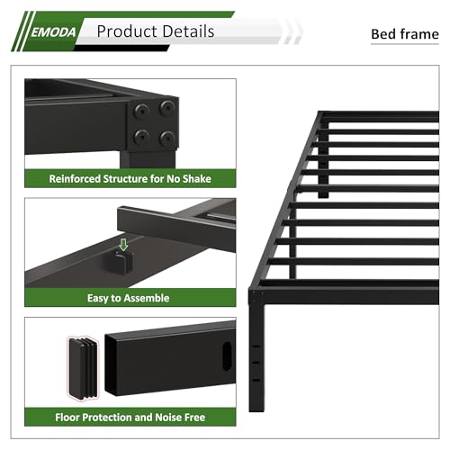 EMODA 16 Inch Platform Twin XL Bed Frames No Box Spring Needed, Heavy Duty MetalBed Frame, Noise Free, Easy Assembly, Black EMODA