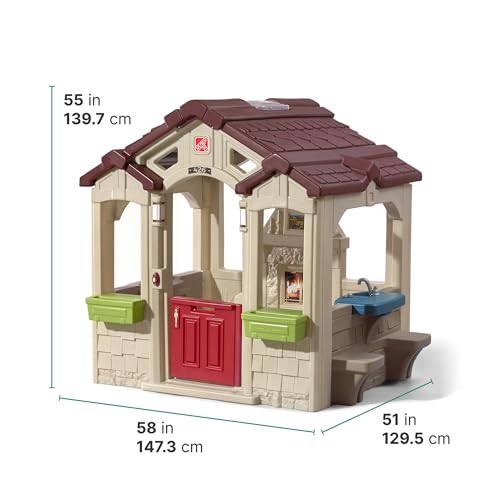 Step2 Charming Cottage Kids Playhouse, Indoor and Outdoor Playset, Interactive Sounds, Toddlers 2+ Years Old, Easy to Assemble Backyard Discovery Playhouse Step2