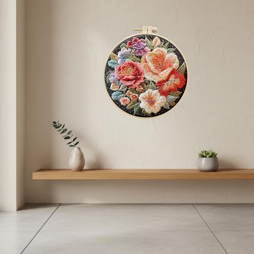 ARTopet Embroidery Kit for Beginners Cross Stitch Kits Needlepoint Set Colorful Flowers Patterns Embroidery Thread Kit for Craft Lover Hand Stitch with Hoop Threads Fabric-Flowers02