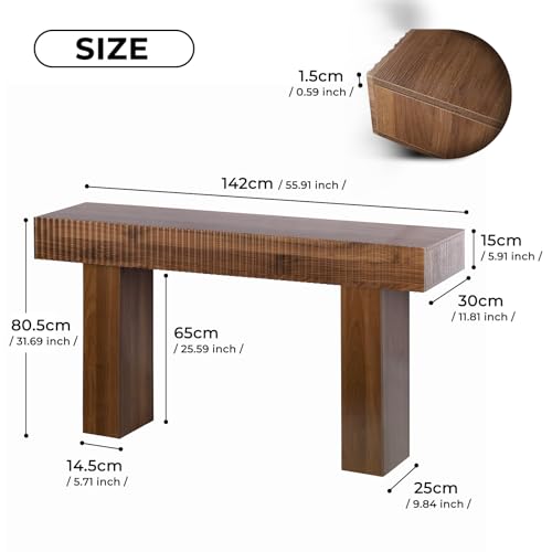 ZYBT 56" Fluted Console Table, Boho Vanity Desk Wooden Narrow Sofa Table Behind The Couch, Farmhouse Entryway Table for Entrance, Hallway,Living Room,Bedroom, Home Office,Brown ZYBT
