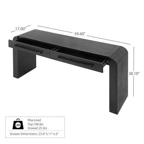 Christopher Knight Home Rulor Modern Console Table with Drawers, Wooden Narrow Console Table with Storage, Minimalist Narrow Entryway Table for Hallway, Behind The Couch, Living Room, Black Christopher Knight Home