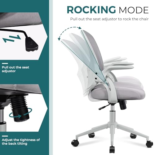 Smug Home Office Chair Ergonomic Desk Chair Mesh Computer Chair Modern Height Adjustable Swivel Chair with Lumbar Support/Flip-up Arms, Grey SMUG