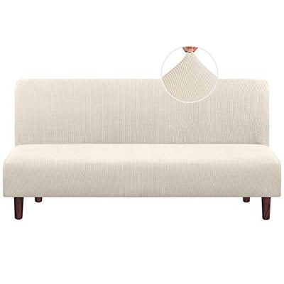 PrinceDeco Stretch Armless Futon Cover Futon Slipcover Full Queen Size Couch Cover Futon Sofa Bed Cover Furniture Protector with Elastic Bottom, Machine Washable, Biscotti Beige