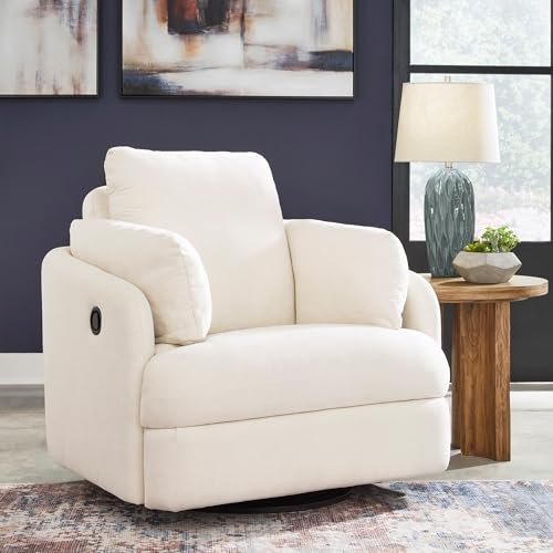 Signature Design by Ashley Modmax Coastal Press-Back Swivel Glider Rocker Recliner with Machine Washable Cover, Hidden Storage Compartments and 2 Bolster Pillows, Beige Signature Design by Ashley