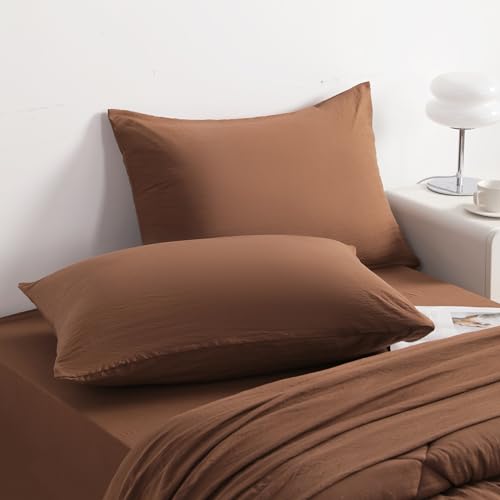 NTBAY Twin Comforter Set with Sheets, 5 Pieces Soft and Breathable Twin Bedding Set, Twin Bed in a Bag, Down Alternative Comforter Set Solid Color All Season, Kids Bedding Set, Brown NTBAY