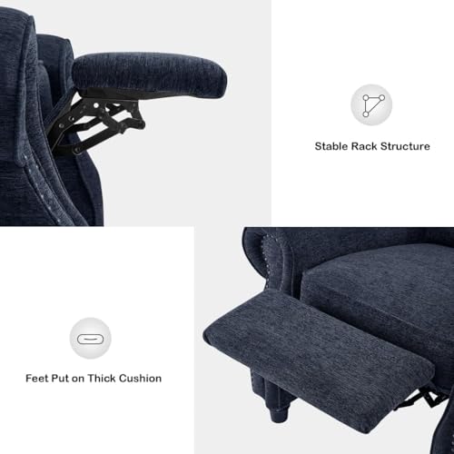 MCombo Pushback Recliner Chair, Chenille Upholstered Accent Chairs, Adjustable Reclining Sofa with Easy Lounge for Living Room Office 4865 (Blue) MCombo