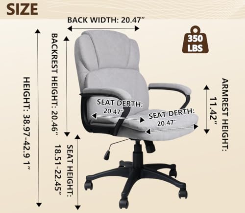 CLATINA Ergonomic Executive Cloth Office Chair, Fabric Desk Chair with Upholstered Swivel Adjustable Height Thick Padding Headrest and Armrest for Home Office Grey CLATINA