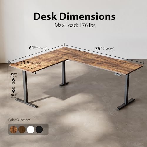 Agilestic L-Shaped Standing Desk Adjustable Height, Electric Corner Standing Desk, Sit Stand Up Desk, 75x61 inch Sit Stand Computer Table, Rustic Brown Agilestic