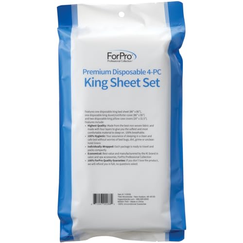 ForPro Premium Disposable Sheet Set, 4-PC King Size Bedding for Travel, Includes Bed Sheet, Duvet Cover and Two Pillowcases, White ForPro Professional Collection