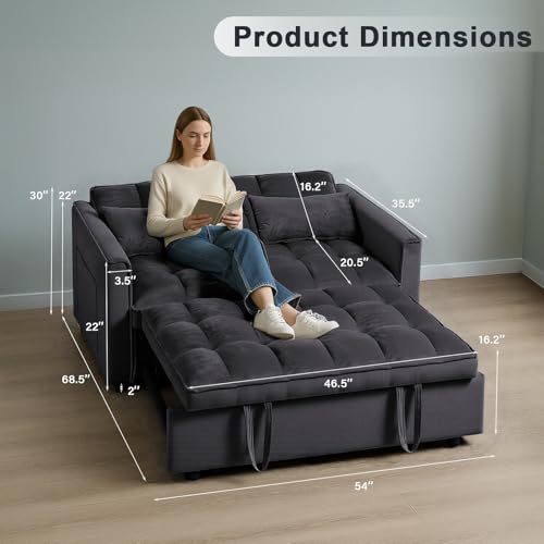 Pull Out Loveseat Sleeper, Convertible Sleeper Sofa Bed, Pull Out Bed Couch, 3 in 1 Velvet Futon Sofa, Love Seat Couches, Sofá Cama para Sala Sofa&Couch for Living Room Apartment, Chair Bed Sleepers Lyngins