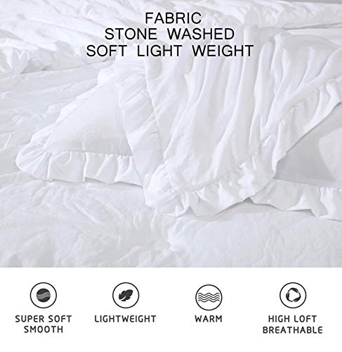 Chezmoi Collection Nora White Comforter Set Full Size 3-Piece Fluffy Soft Stone-Washed Ruffled Shabby Chic Bedding for All Season Chezmoi Collection
