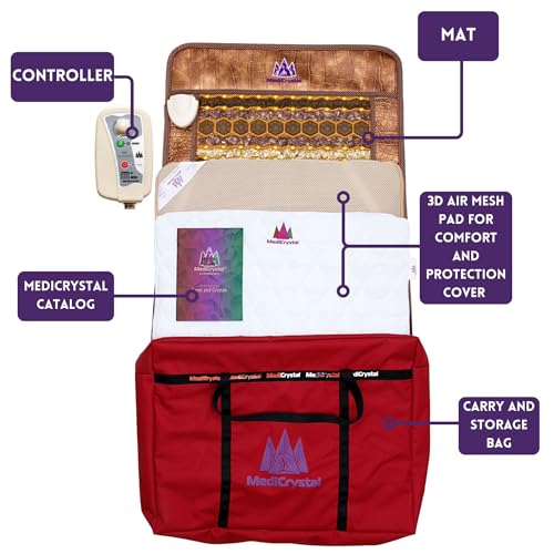 ThermoGem Infrared Heat Amethyst Tourmaline Jade Pad - Medium 32"L x 20"W - Thin & Flexible - Adjustable Heating 86-158°F (30-70°C) - Natural Crystals - Negative Ions - Hot Stone Mat MediCrystal