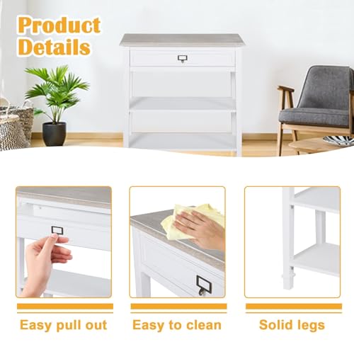 kinbor Accent White Console Table with Drawer and Shelf, Wood Sofa Table with Storage for Entryway Hallway Living Room kinbor