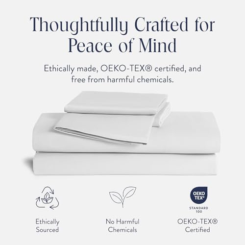 Brooklinen Luxury Sateen 4 Piece Sheet Set - 100% Cotton Bed Sheets, Soft & Durable Full Size Sheets Set in White, Oeko-TEX Certified Bedding Set - 1 Fitted Sheet, 1 Flat Sheet, 2 Pillowcases Brooklinen