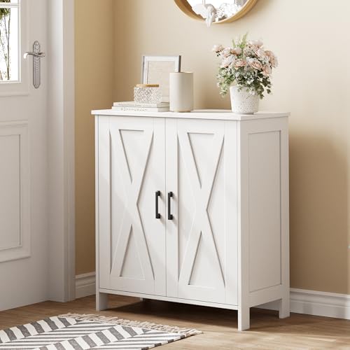 Homleke Farmhouse Shoe Cabinet with 2 Barn Doors & Wood Legs, 5-Tier Shoe Storage Cabinet with 3 Adjustable Shelves, Tall Shoe Rack Organizer for Closet, Shoe Organizer for Entryway, Hallway, White Homleke