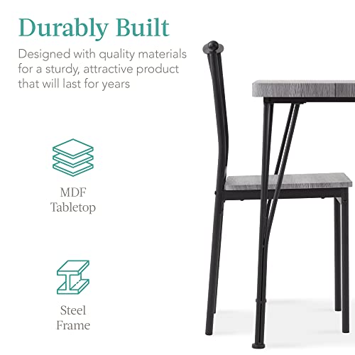 Best Choice Products 3-Piece Dining Set Modern Dining Table Set, Metal and Wood Square Dining Table for Kitchen, Dining Room, Dinette, Breakfast Nook w/ 2 Chairs - Gray Best Choice Products