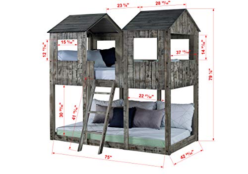 DONCO Twin Tower Bunk Bed BUNKBED, TWIN/TWIN, Rustic Dirty White DONCO