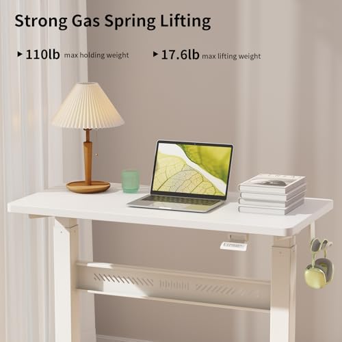 WALKINGDESK Mobile Walking Pad Desk with Wheels, Pneumatic Small Rolling Standing Desk Riser Height Adjustable (28-43.7") for Treadmill, Portable Computer Table for Home Office, White WALKINGDESK