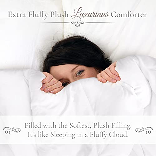 Down Alternative Comforter Queen Size - Fluffy Duvet Insert - Puffy Premium All Season Winter - Luxury Breathable Hotel Plush Comforter - Queen, White, 86x86 inches - Eco-Compressed Packing Lavish Comforts