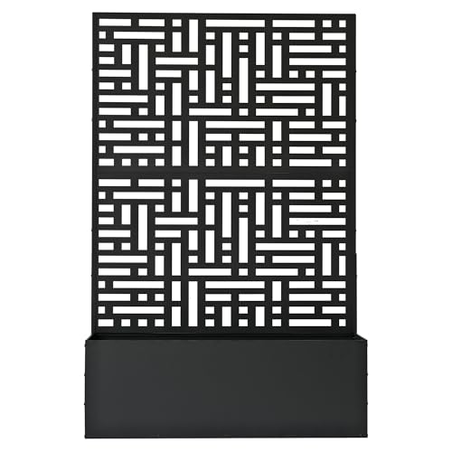 Oakland Living 6 ft. X 4 ft. Black Freestanding Metal Privacy Screen Room Divider with Flower Box Oakland Living