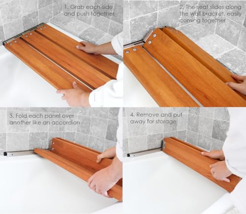 29 inch Malibu Removable Tri-Fold Bathtub Bench Seat, Teak Wood Seachrome