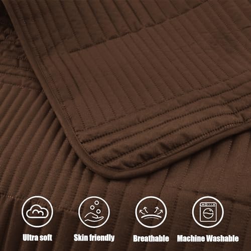 Whale Flotilla Ultra Soft Twin Quilt Bedding Set, Lightweight Microfiber Brown Quilts Bedspreads Twin Size, 2 Piece Ultrasonic Geometric Coverlet Bed Cover for All Seasons Whale Flotilla
